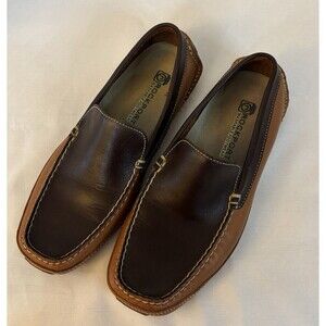 ROCKPORT Men's 8.5 M Driving Loafers 2-Tone Brown Leather Slip On Washable Shoes